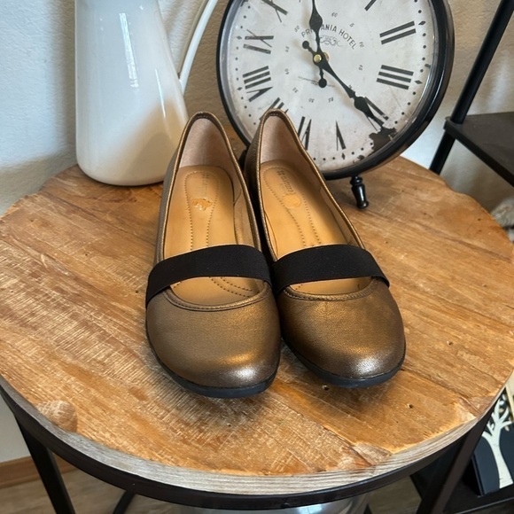 Naturalizer 9 1/2 kettner leather shoe loafer slip ons metallic brown and black - Picture 1 of 8